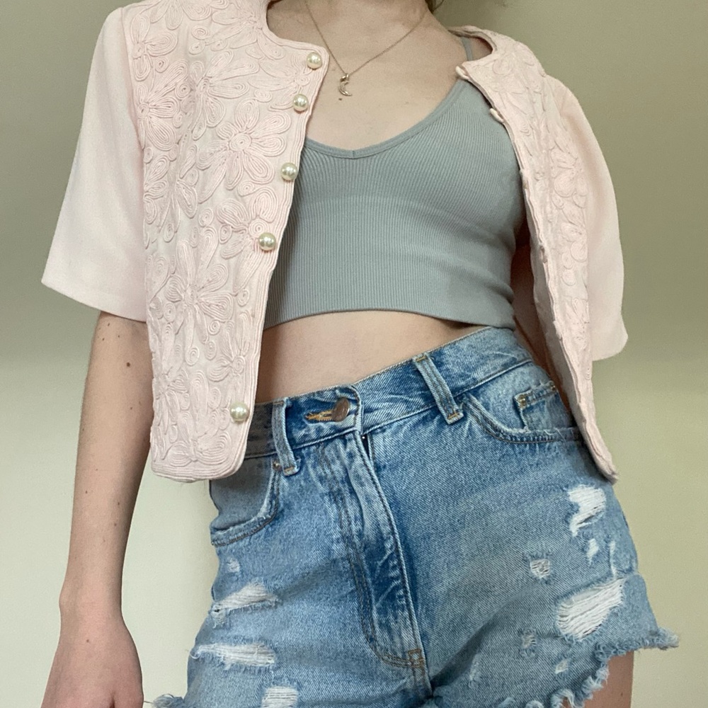 Vintage Maggie London floral embroidered pink jacket size 8 - Picture 3 of 7
